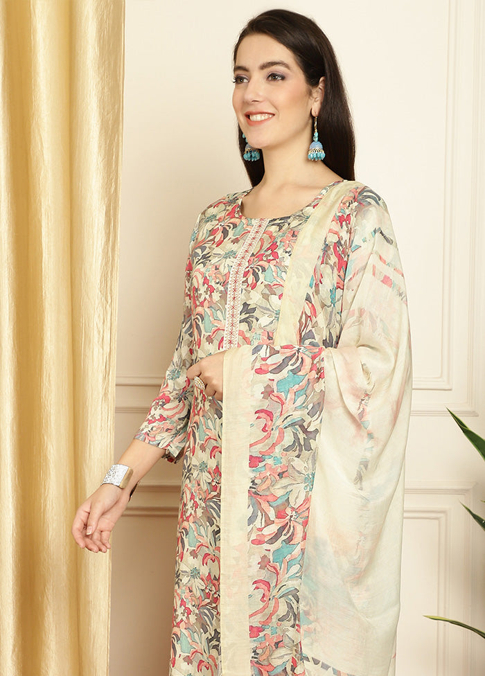 3 Pc Multicolor Unstitched Silk Suit Set Very Cheap Pice