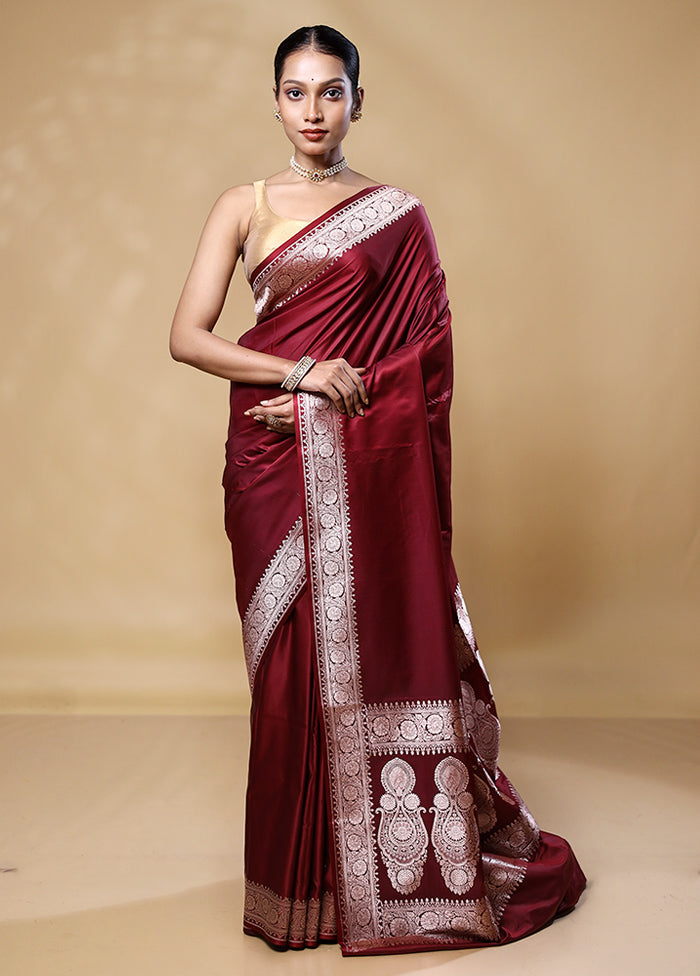 Maroon Katan Silk Saree With Blouse Piece Sale View