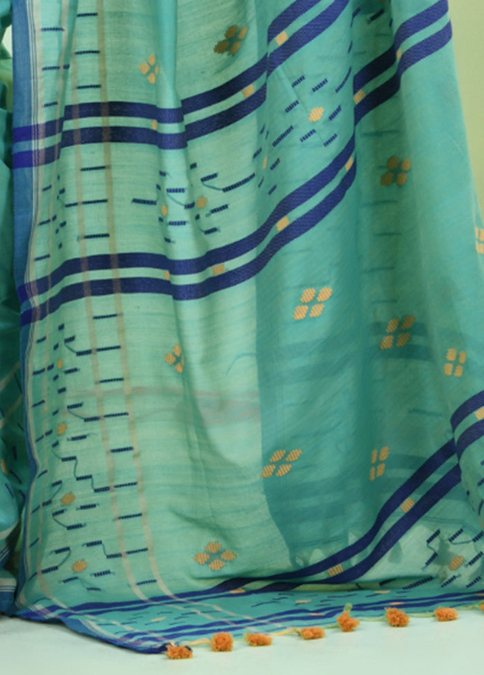 Sea Green Pure Cotton Saree With Blouse Piece Buy Cheap Fake