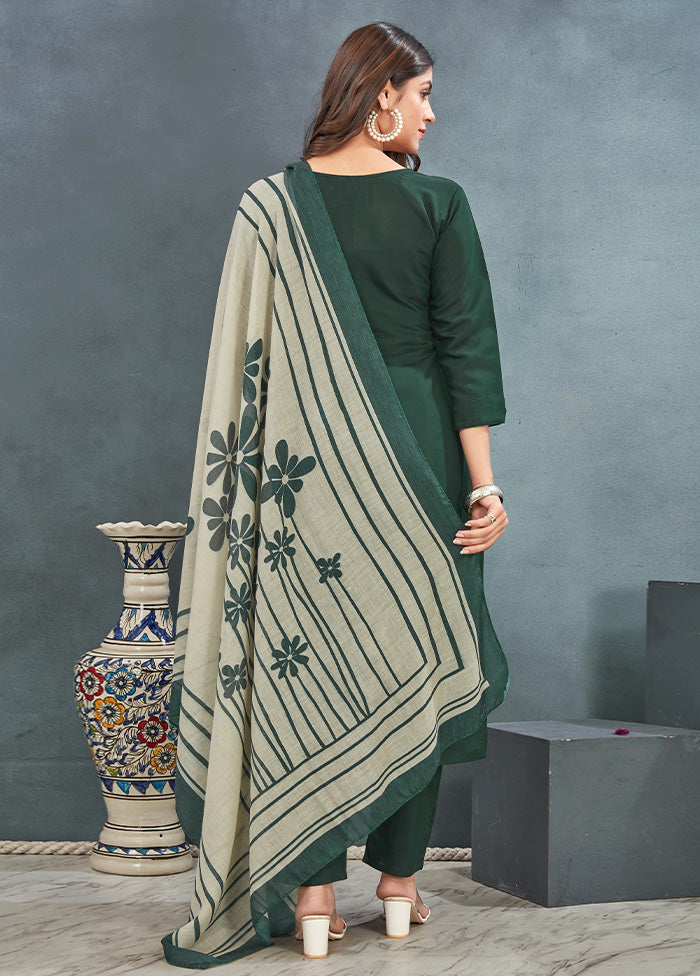 3 Pc Green Readymade Silk Dupatta Suit Set Buy Cheap Discount