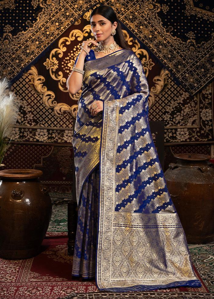 Royal Blue Banarasi Silk Saree With Blouse Piece Discount Wide Range Of