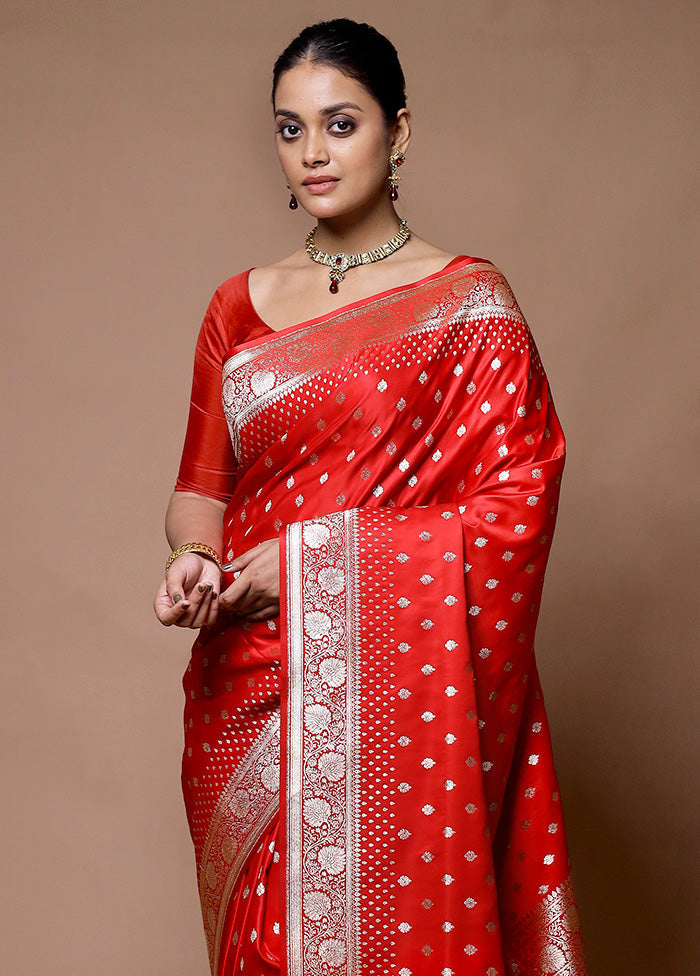 Red Banarasi Silk Saree With Blouse Piece Free Shipping Limited Edition