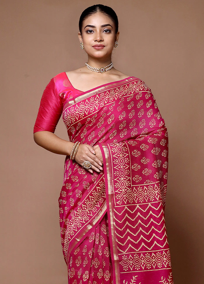 Pink Chanderi Cotton Saree With Blouse Piece Discount Low Pice