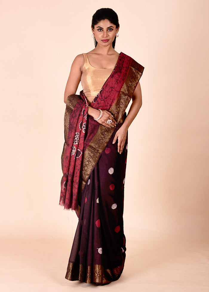 Wine Chanderi Cotton Saree With Blouse Piece Outlet Fashionable