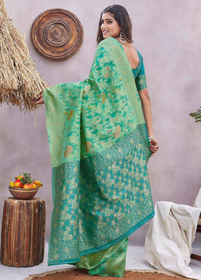 Rama Spun Silk Saree With Blouse Piece Cheap Wide Range Of