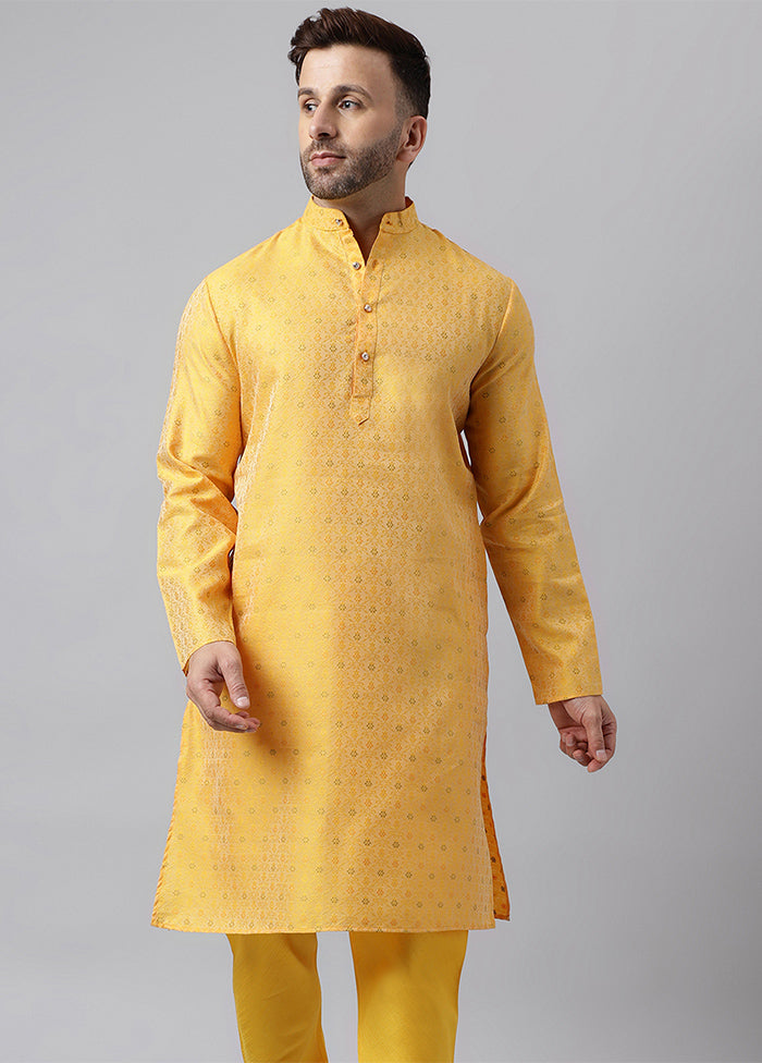 Yellow Viscose Jacquard Long Kurta Footlocker Pictures Online