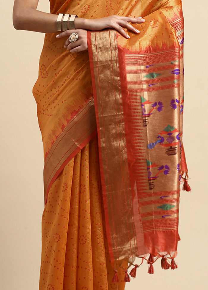 Orange Spun Silk Saree With Blouse Piece Cheap From China