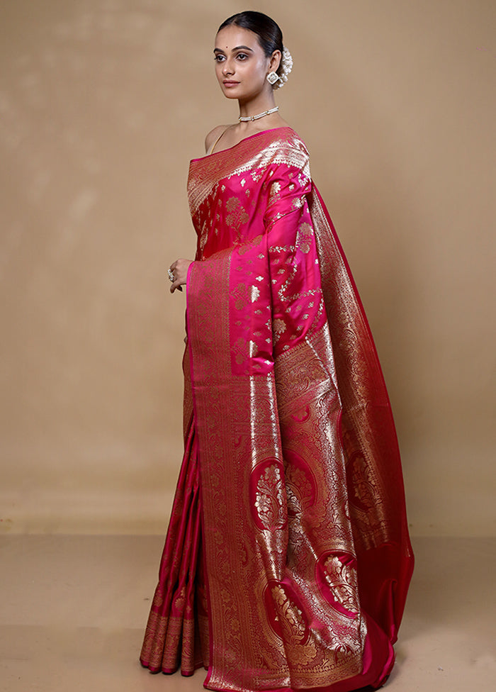 Pink Banarasi Silk Saree With Blouse Piece Discount Cheap Online