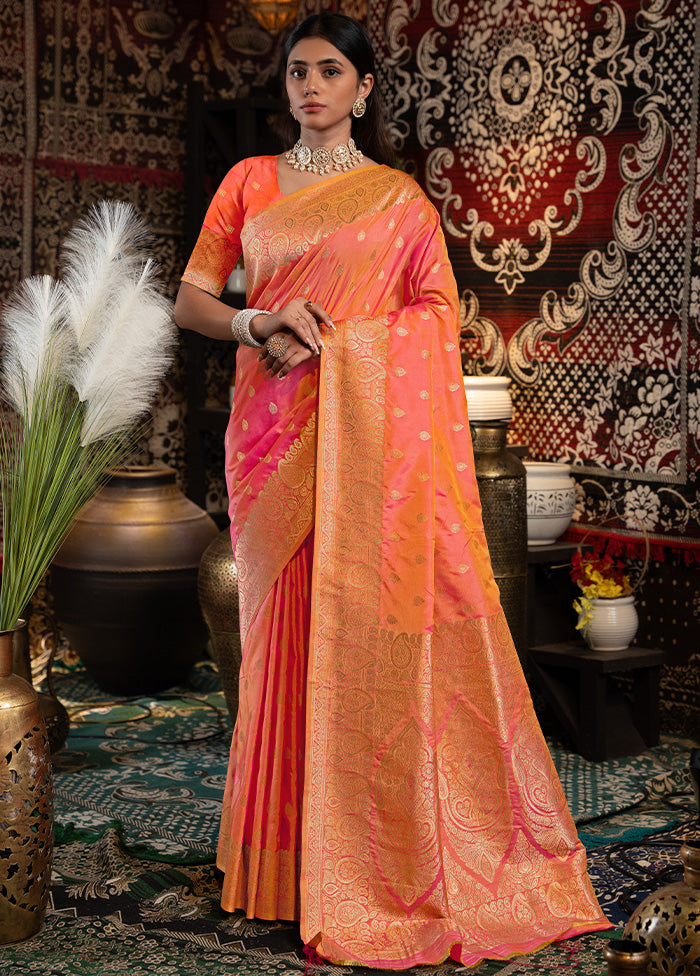 Peach Banarasi Silk Saree With Blouse Piece Cheap Store