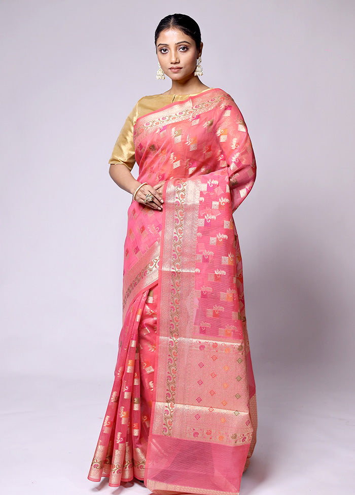 Pink Kora Silk Saree With Blouse Piece In China Sale Online