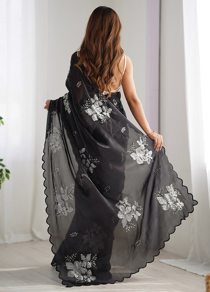 Black Spun Silk Saree With Blouse Piece Free Shipping Footlocker Finishline