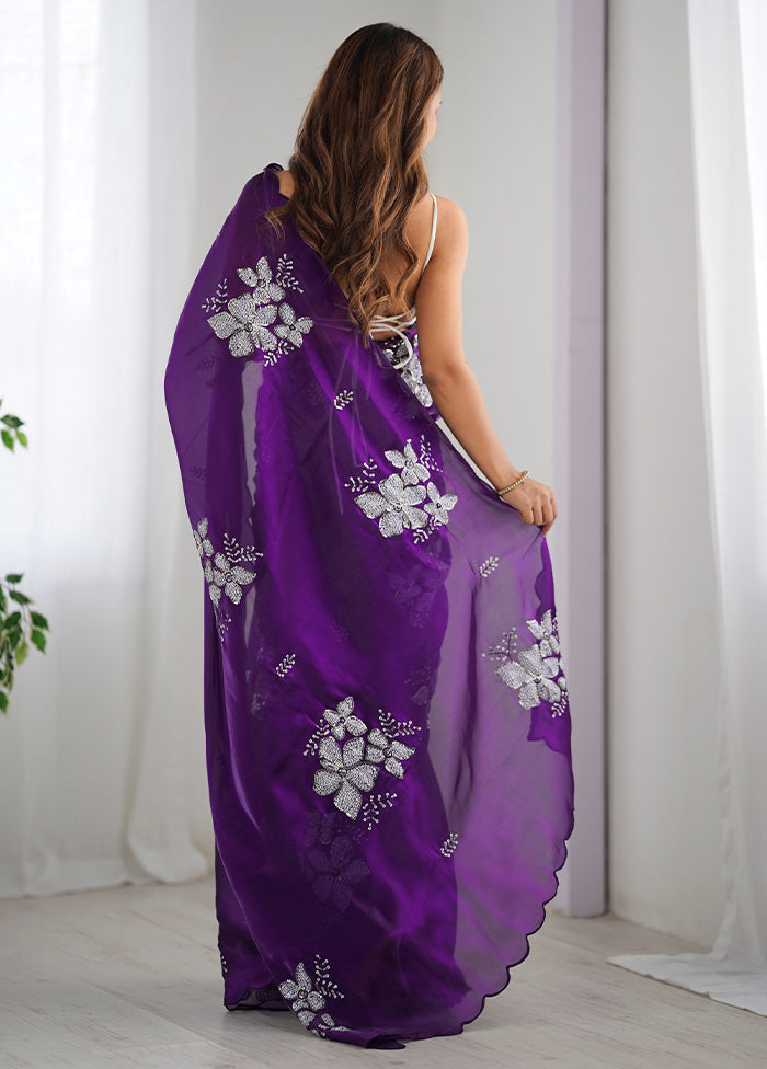 Purple Spun Silk Saree With Blouse Piece Clearance Perfect