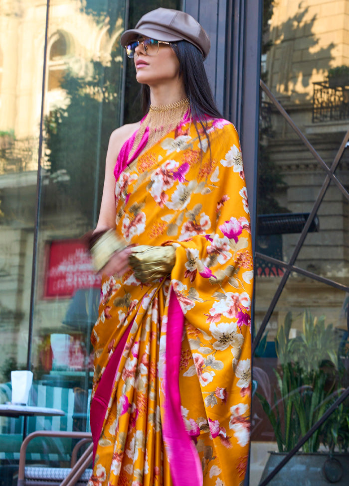 Mustard Satin Silk Saree With Blouse Piece Best Wholesale Online