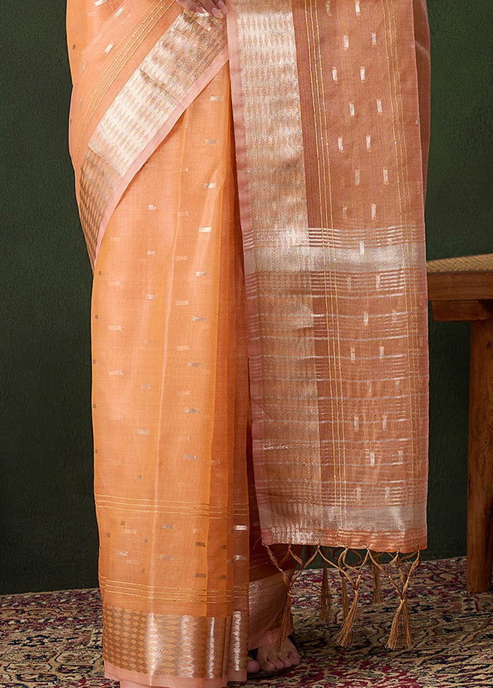 Peach Organza Saree With Blouse Piece Outlet Release Dates