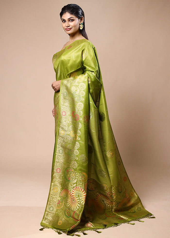 Green Tissue Silk Saree With Blouse Piece Buy Cheap Big Sale