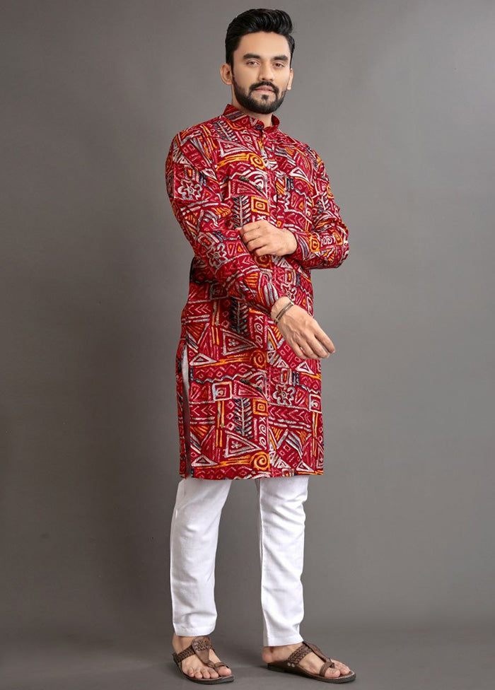 Red Cotton Kurta And Pajama Set Clearance Wide Range Of