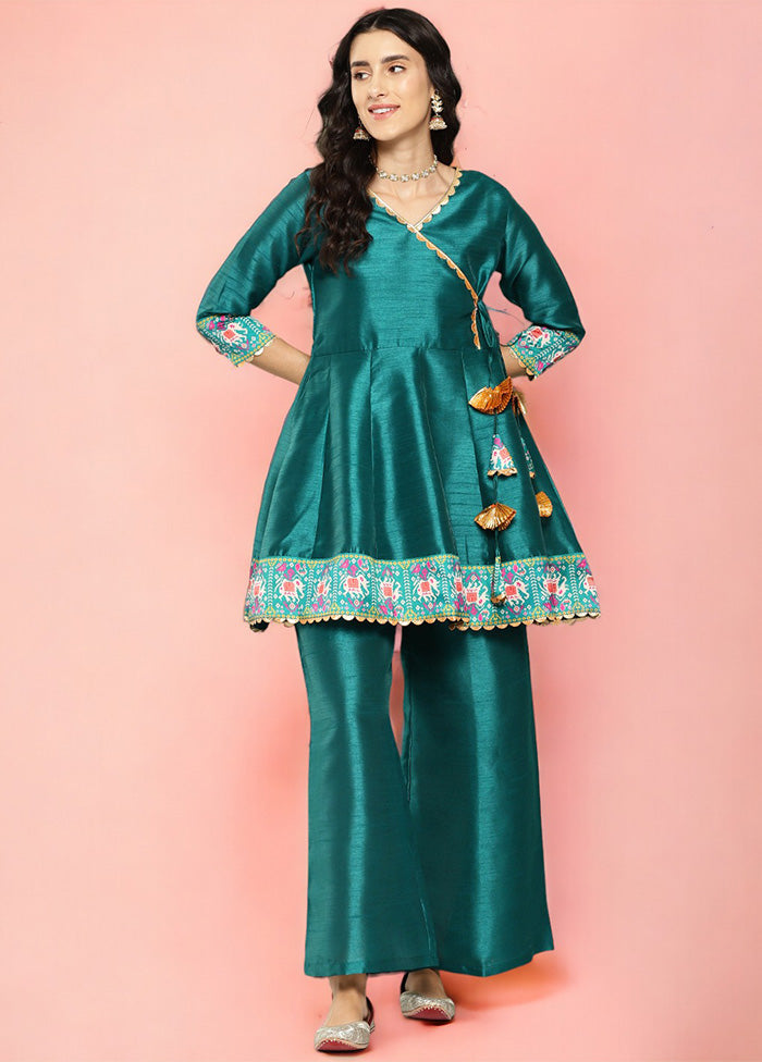 2 Pc Green Readymade Silk Tunic Set Order Online