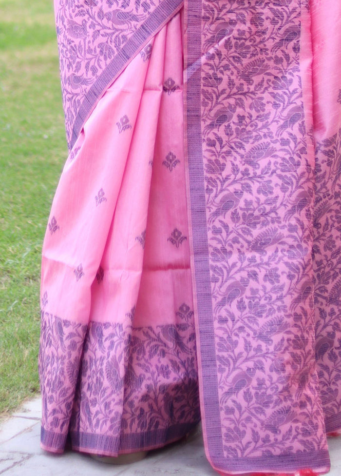 Baby Pink Spun Silk Saree With Blouse Piece Professional Cheap Pice