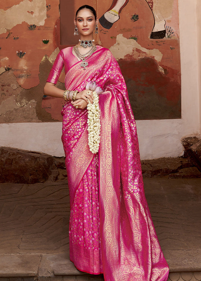 Pink Banarasi Silk Saree With Blouse Piece Discount Cheap Online