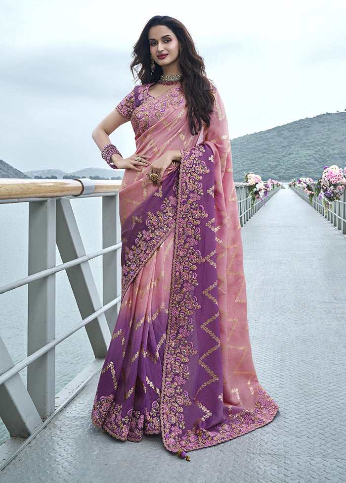 Pink Spun Silk Saree With Blouse Piece Clearance 2025 New