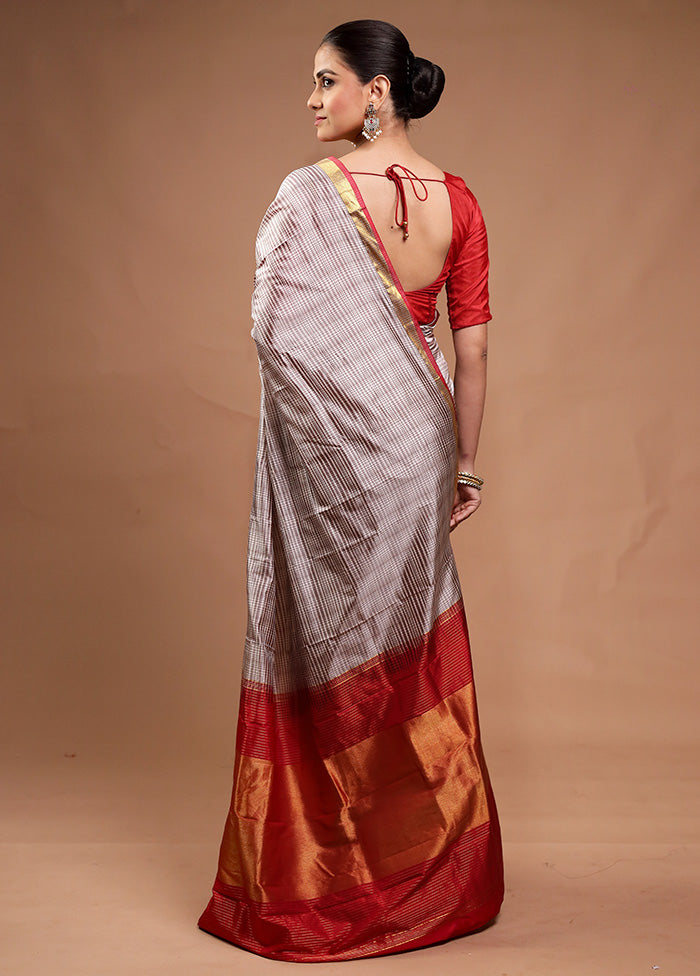 Grey Handloom Kanjivaram Pure Silk Saree With Blouse Piece Discount Best