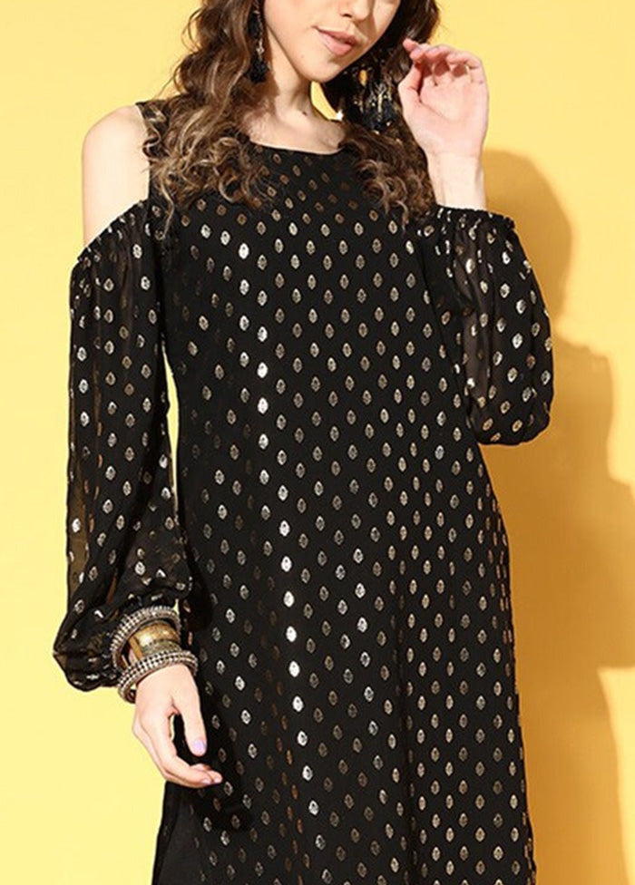 Black Pure Readymade Georgette Kurti Discount Largest Supplier