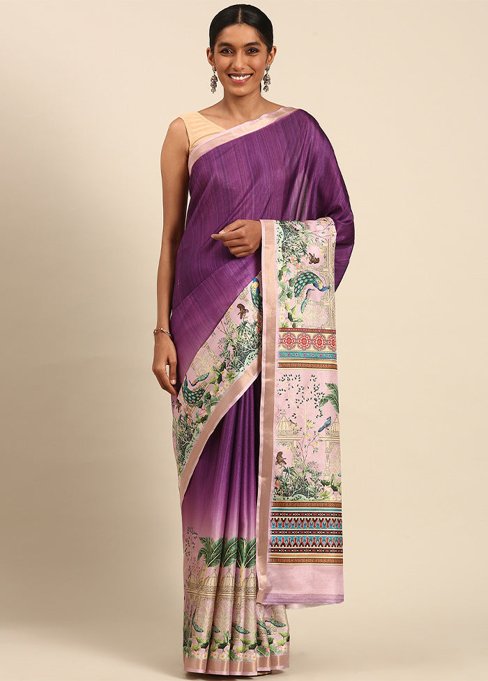 Purple Cotton Saree With Blouse Piece Outlet Fashion Style