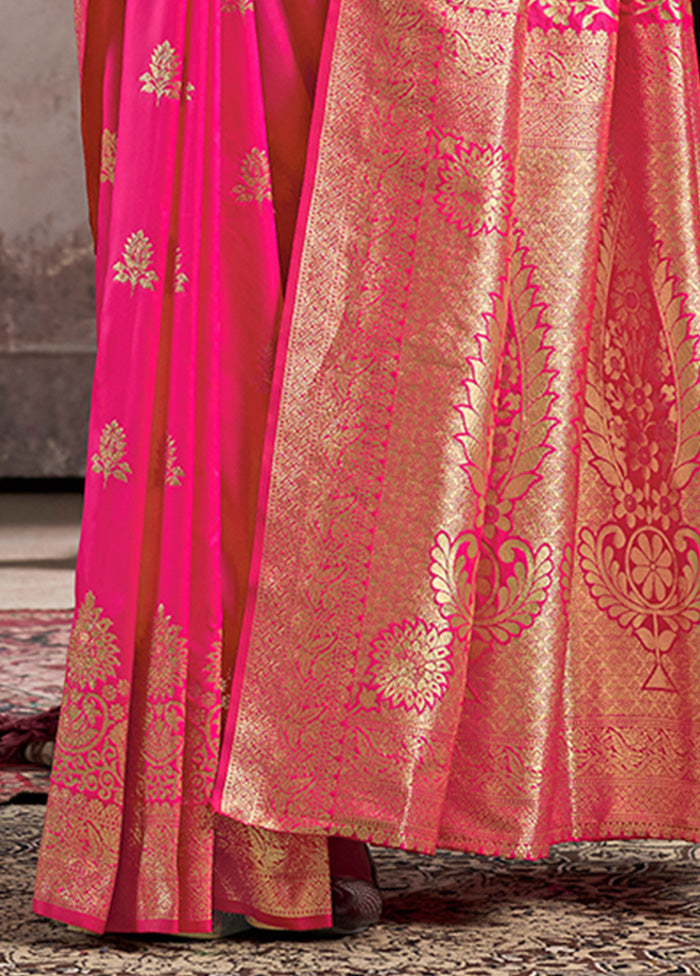 Pink Spun Silk Saree With Blouse Piece Pay With Visa Sale Online