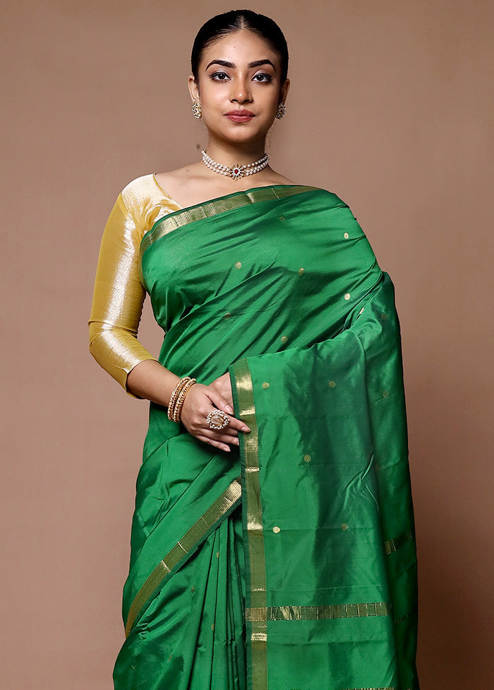 Green Kanjivaram Silk Saree With Blouse Piece Sast