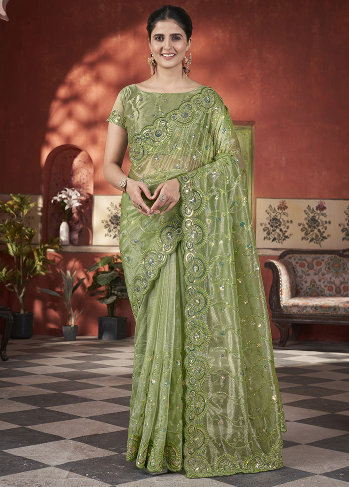 Green Net Net Saree With Blouse Piece Marketable Cheap Pice