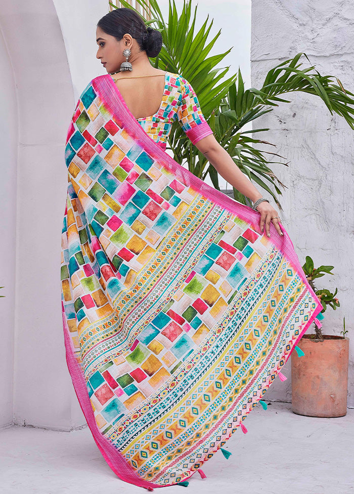 Multicolor Linen Silk Saree With Blouse Piece Low Shipping Cheap Pice