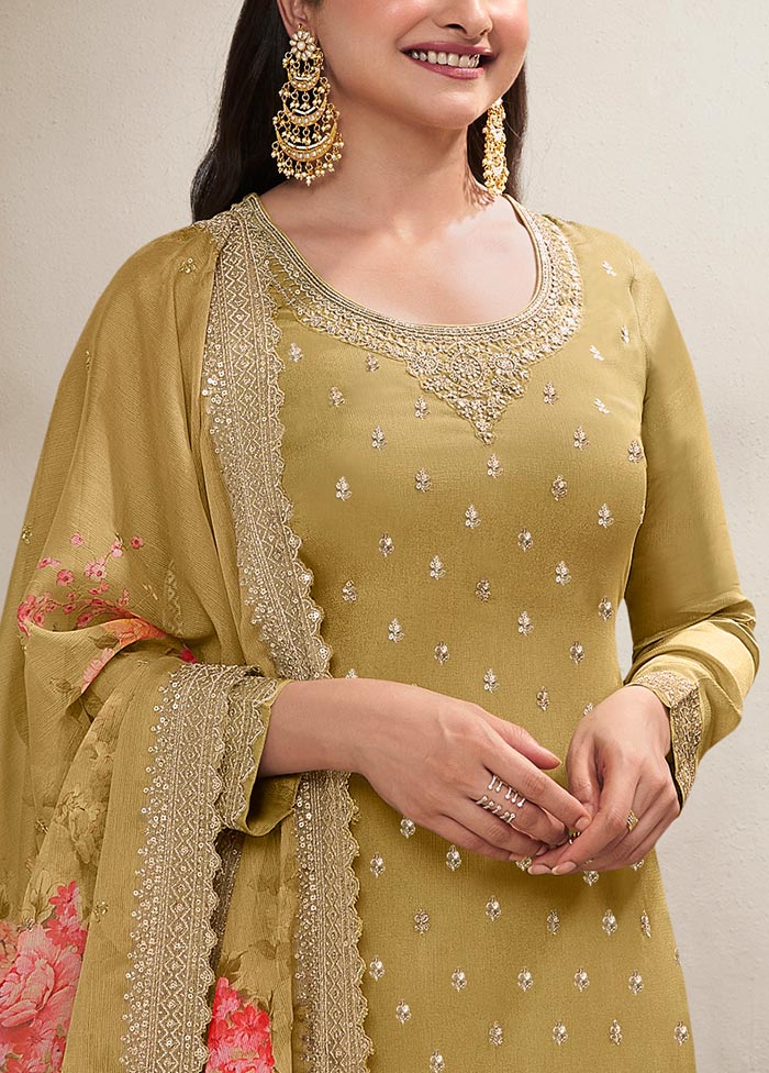 3 Pc Light Yellow Semi Stitched Viscose Suit Set Free Shipping Shop For