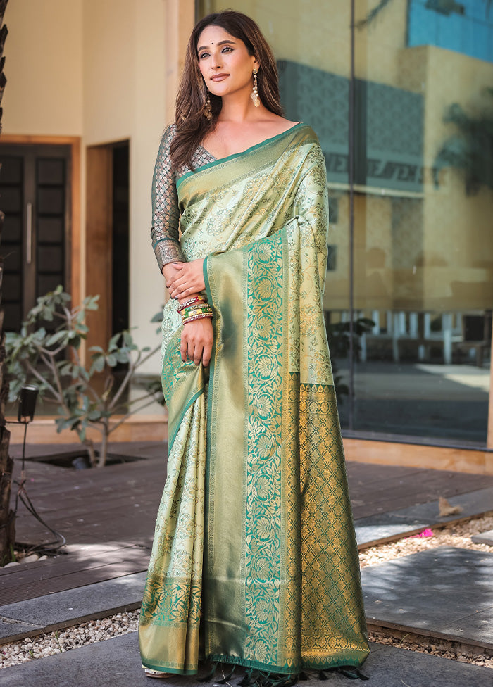 Pista Green Spun Silk Saree With Blouse Piece Discount Best Place