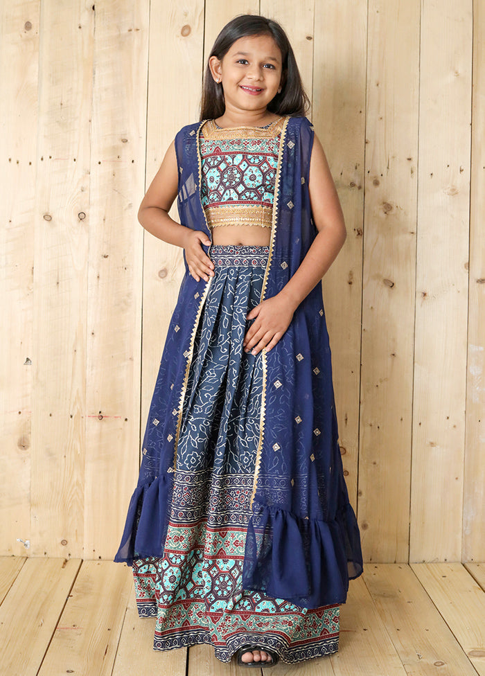 Blue Silk Digital Printed Work Lehenga With Shrug New Arrival Cheap Online