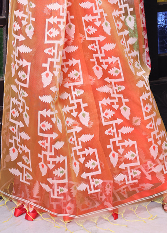 Orange Spun Silk Saree With Blouse Piece Cheap Manchester