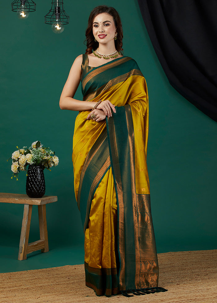 Mustard Banarasi Silk Saree With Blouse Piece Geniue Stockist Cheap Pice