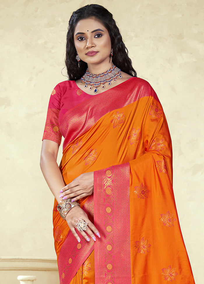 Orange Dupion Silk Saree With Blouse Piece Clearance 100% Guaranteed