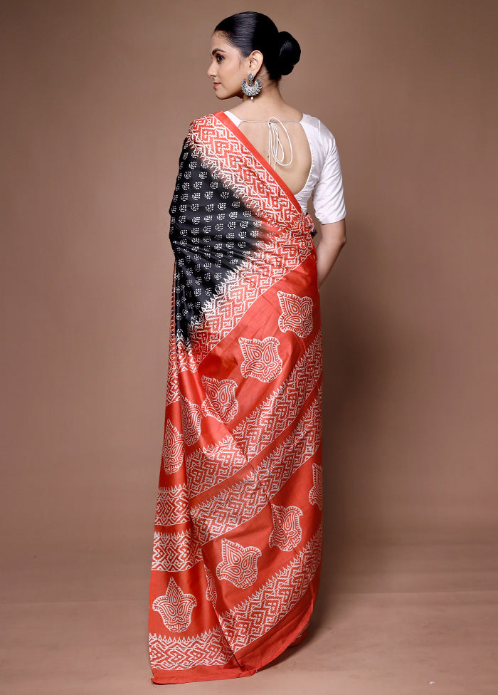 Black Printed Silk Saree Without Blouse Piece Latest Collections For Sale