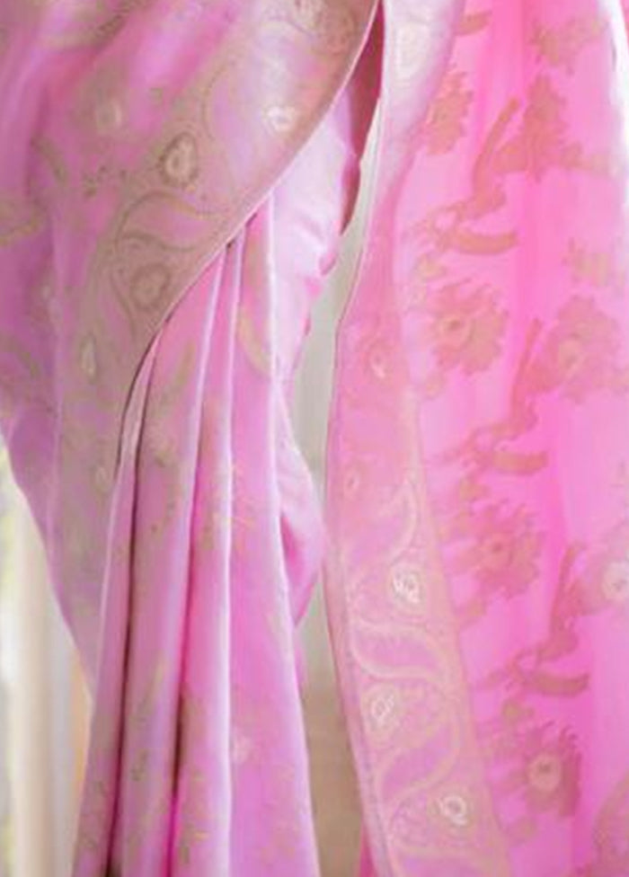 Baby Pink Banarasi Silk Saree With Blouse Piece Outlet Exclusive