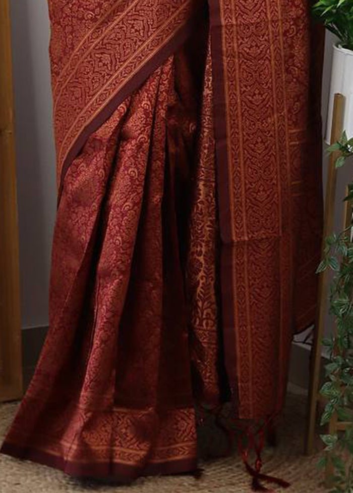 Maroon Banarasi Silk Saree With Blouse Piece Clearance Online Official Site