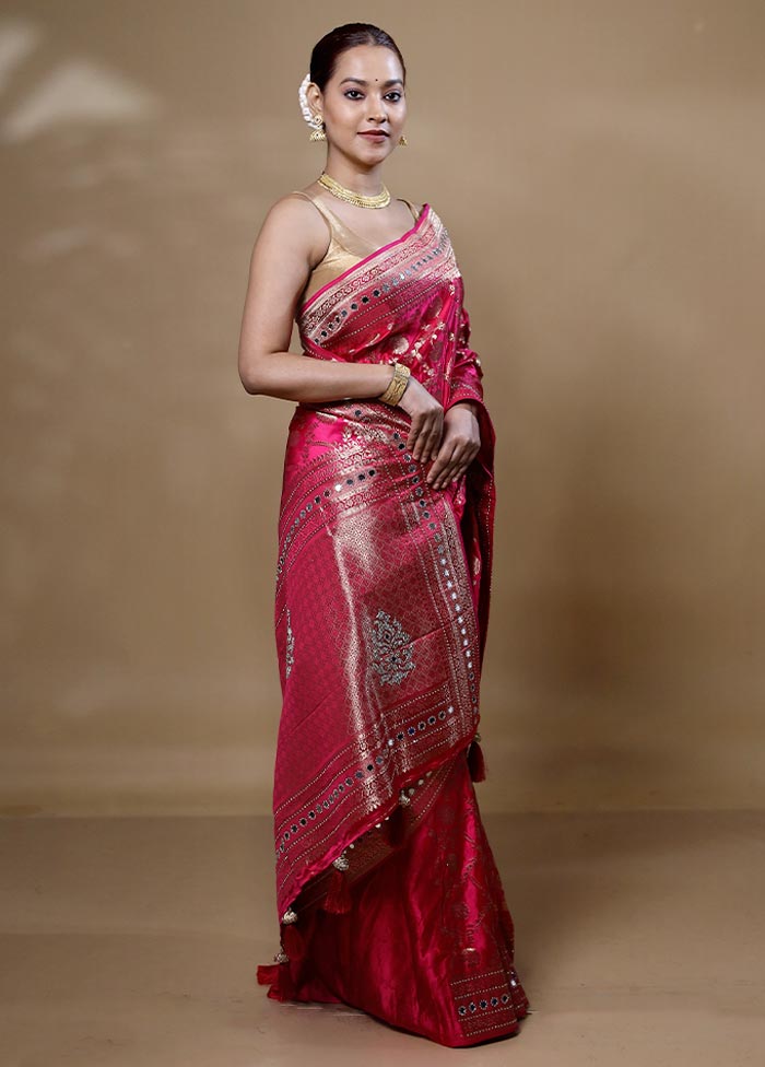 Pink Dupion Silk Saree With Blouse Piece Free Shipping Marketable