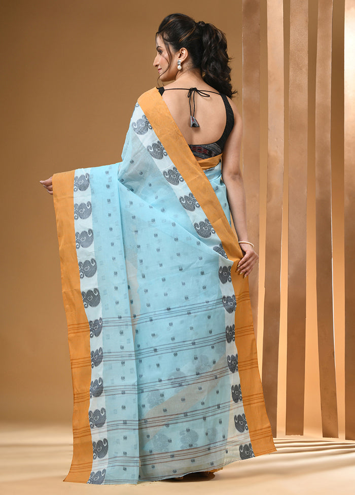 Sky Blue Cotton Woven Work Saree Without Blouse Piece Footlocker Pictures Cheap Online