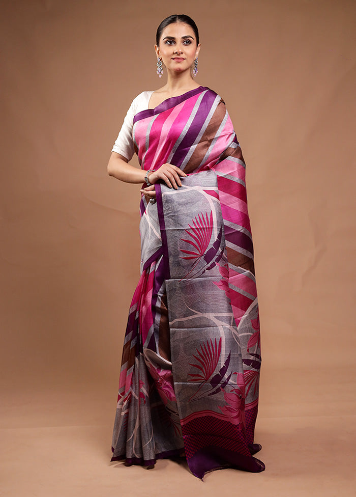 Pink Printed Pure Silk Saree Without Blouse Piece Free Shipping Shop Offer