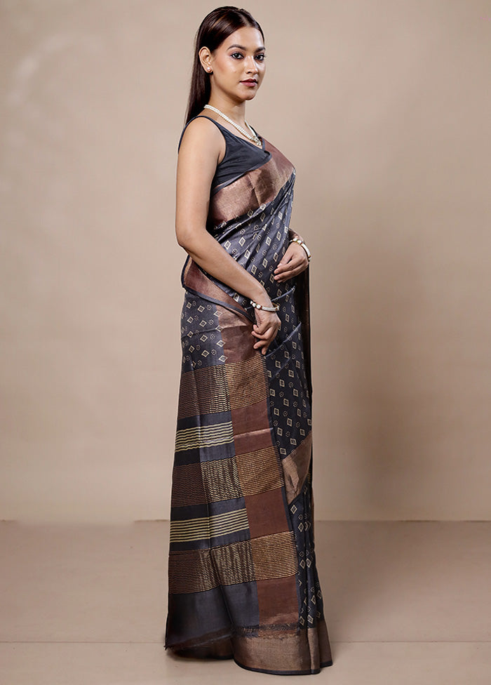 Grey Tussar Silk Saree With Blouse Piece Cheap Professional