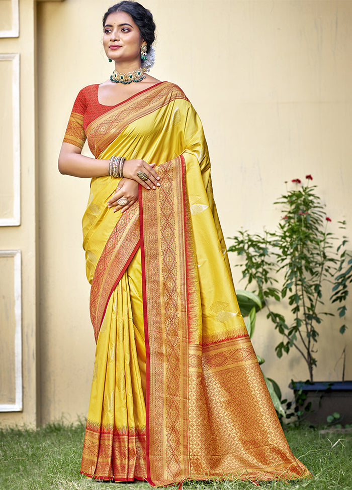 Yellow Dupion Silk Saree With Blouse Piece Explore Cheap Pice