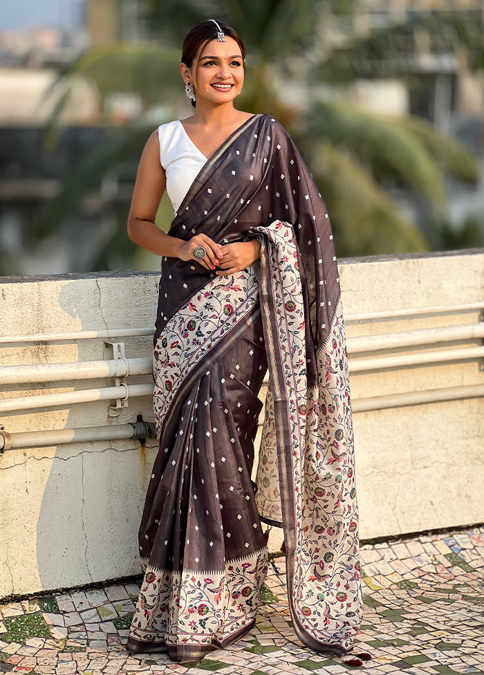 Black Spun Silk Saree With Blouse Piece Cheap Good Selling