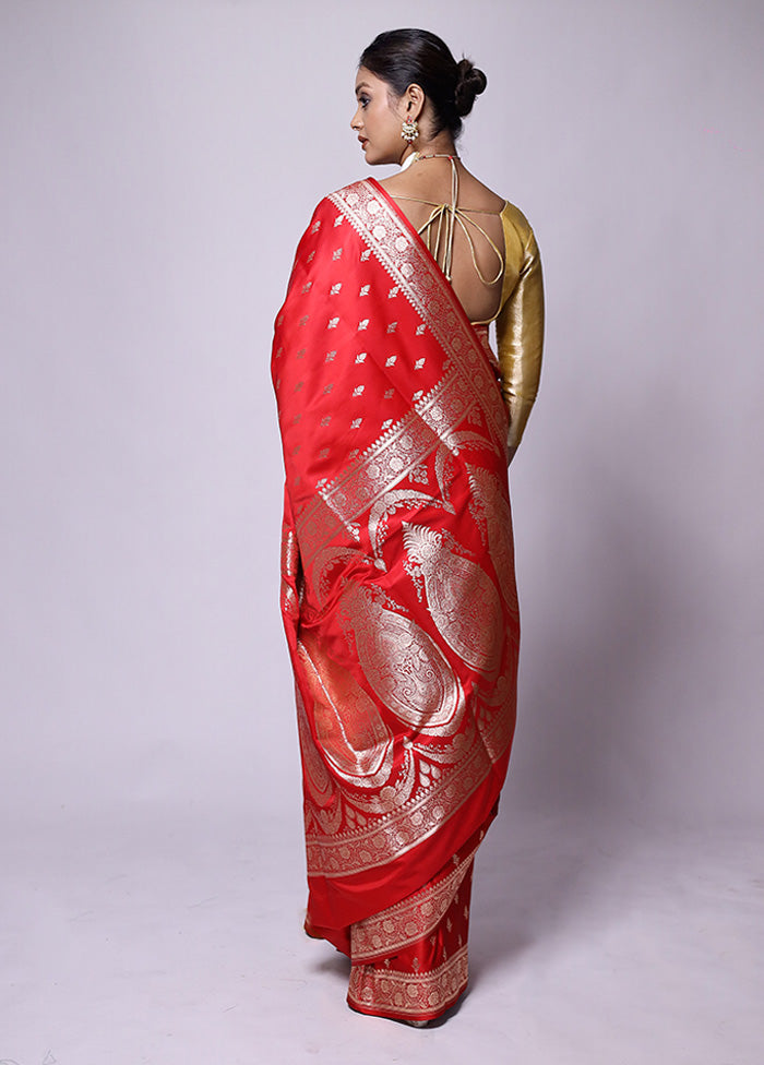 Red Banarasi Silk Saree With Blouse Piece Fast Delivery Online