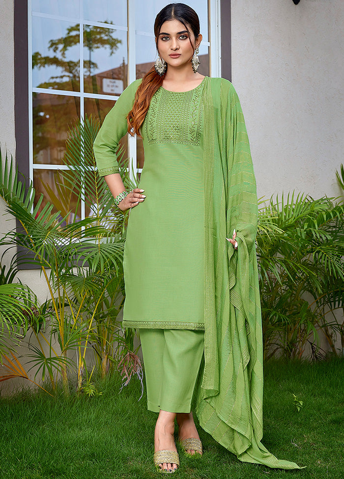 3 Pc Light Green Readymade Cotton Suit Set Popular Sale Online