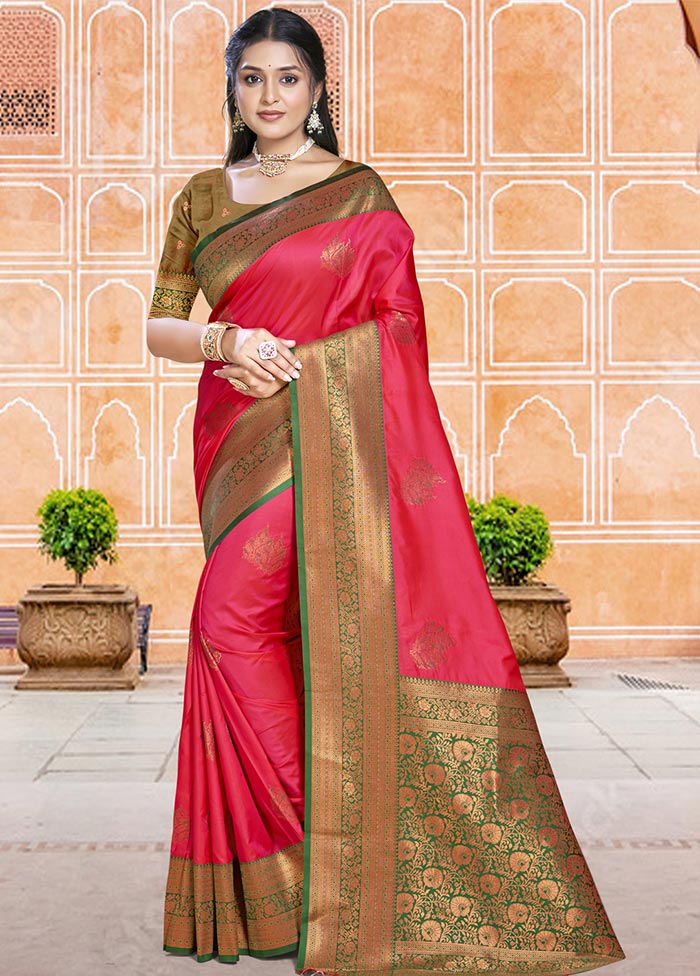 Dark Pink Dupion Silk Saree With Blouse Piece Cheap New Arrival