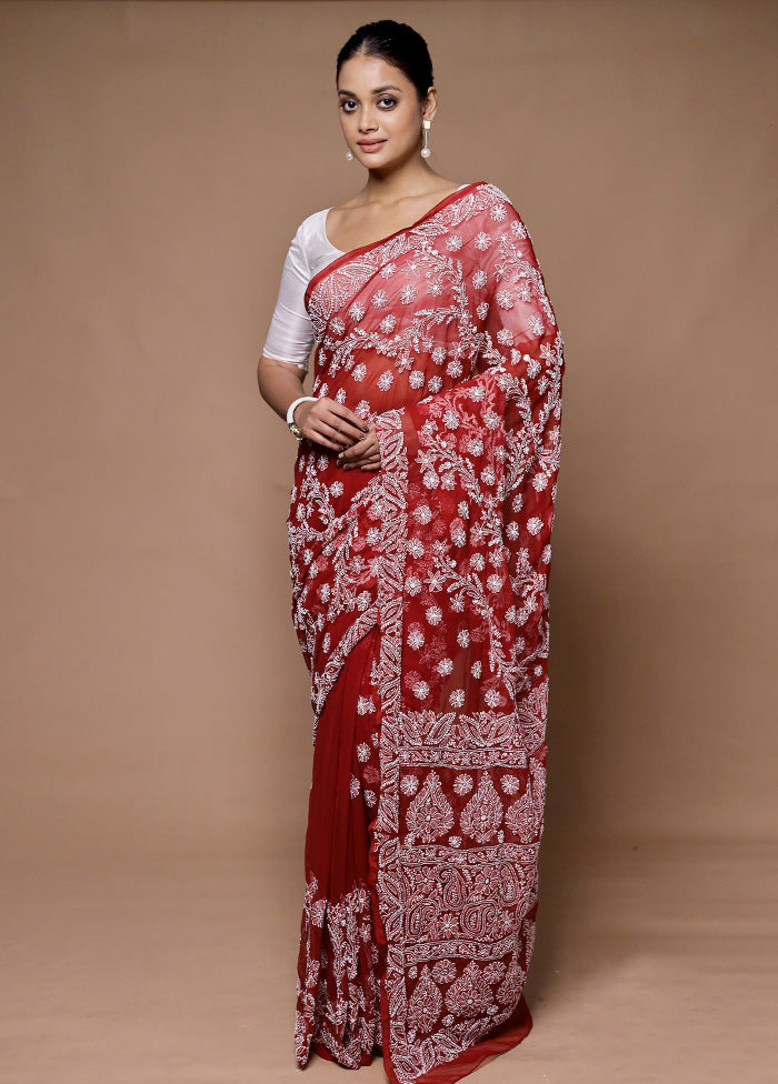 Red Handloom Pure Cotton Saree With Blouse Piece Shop For